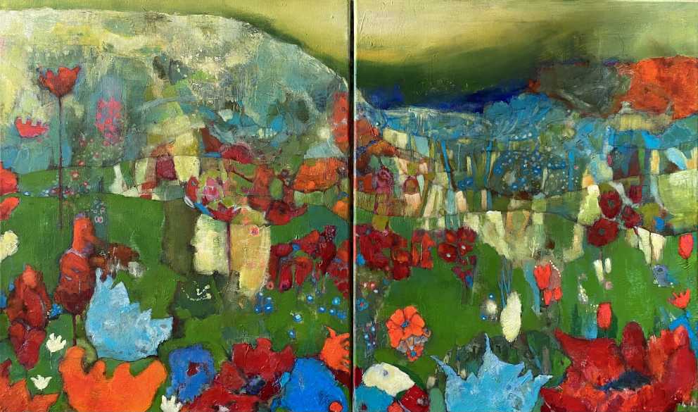 a flower mountain, Iza Gronowska Gajda, mountain paintings, acrylic on canvas